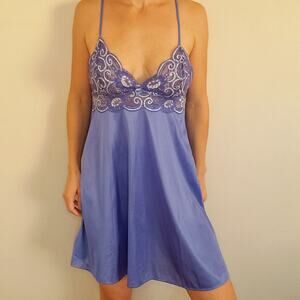 Vintage Petra Chemise Lingerie Periwinkle Lace Silky Various Size Large